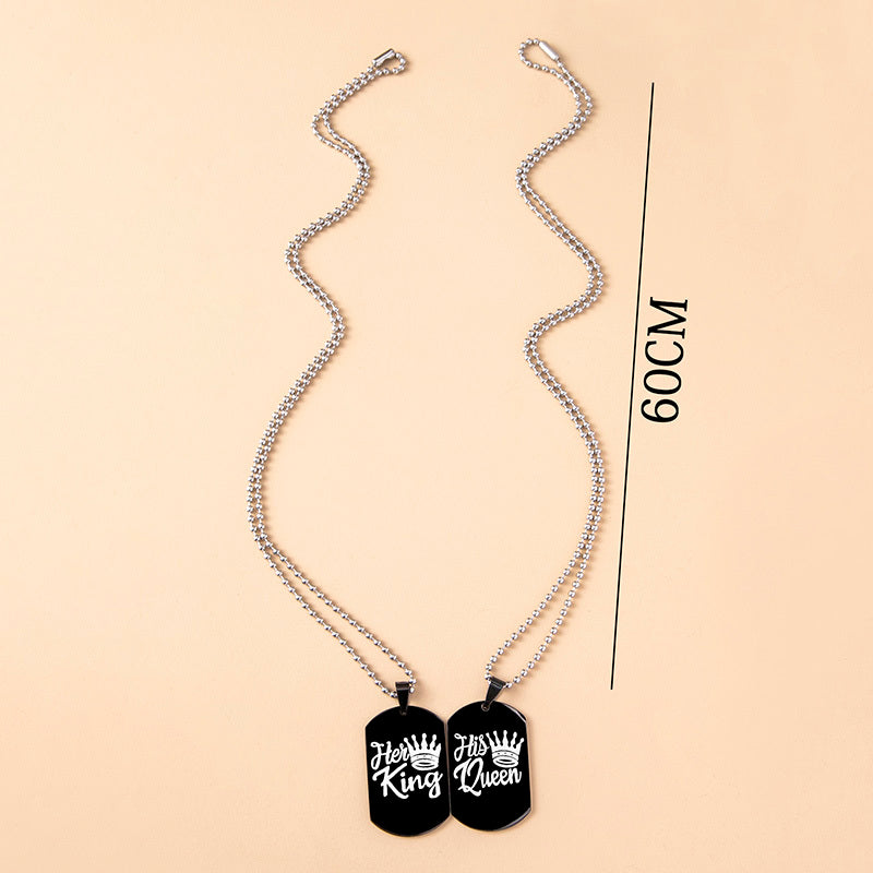 Hip Hop Her King His Queen Stainless Steel Dog Tags Couple Necklaces