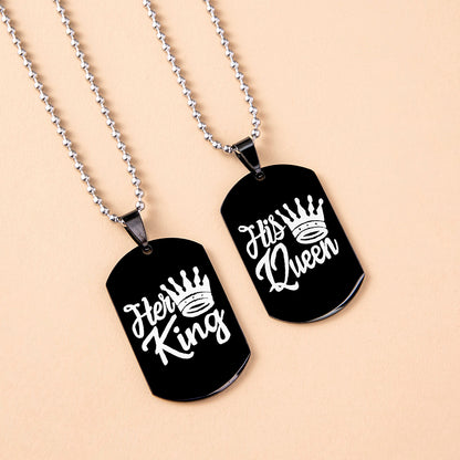 Hip Hop Her King His Queen Stainless Steel Dog Tags Couple Necklaces