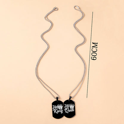 Hip Hop Her King His Queen Stainless Steel Dog Tags Couple Necklaces