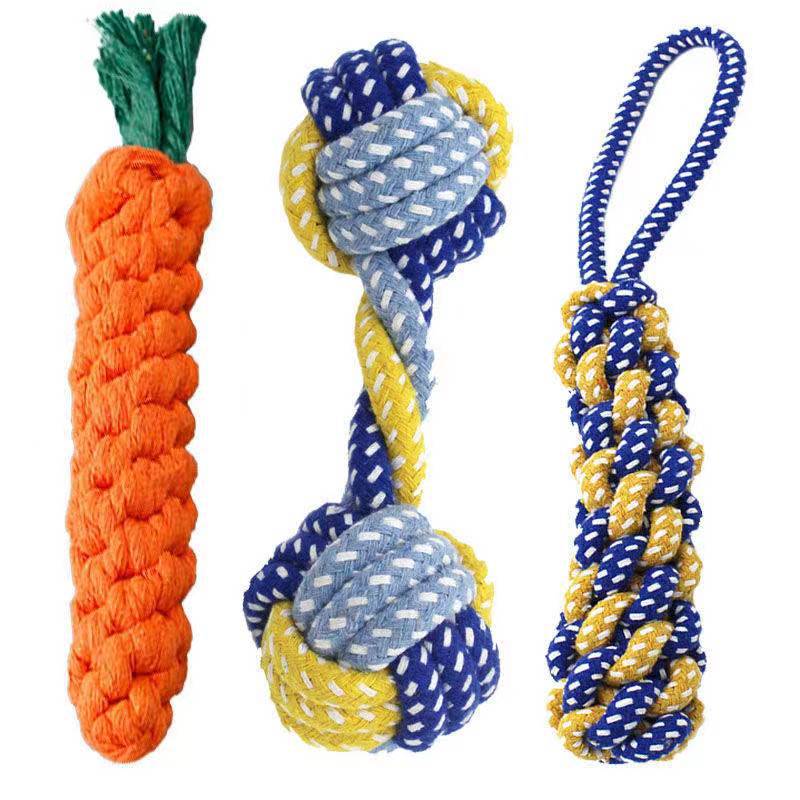 Dog teething resistant cotton rope toys, small, medium and large dog toys, knotted toys, braided chewing ropes for pets