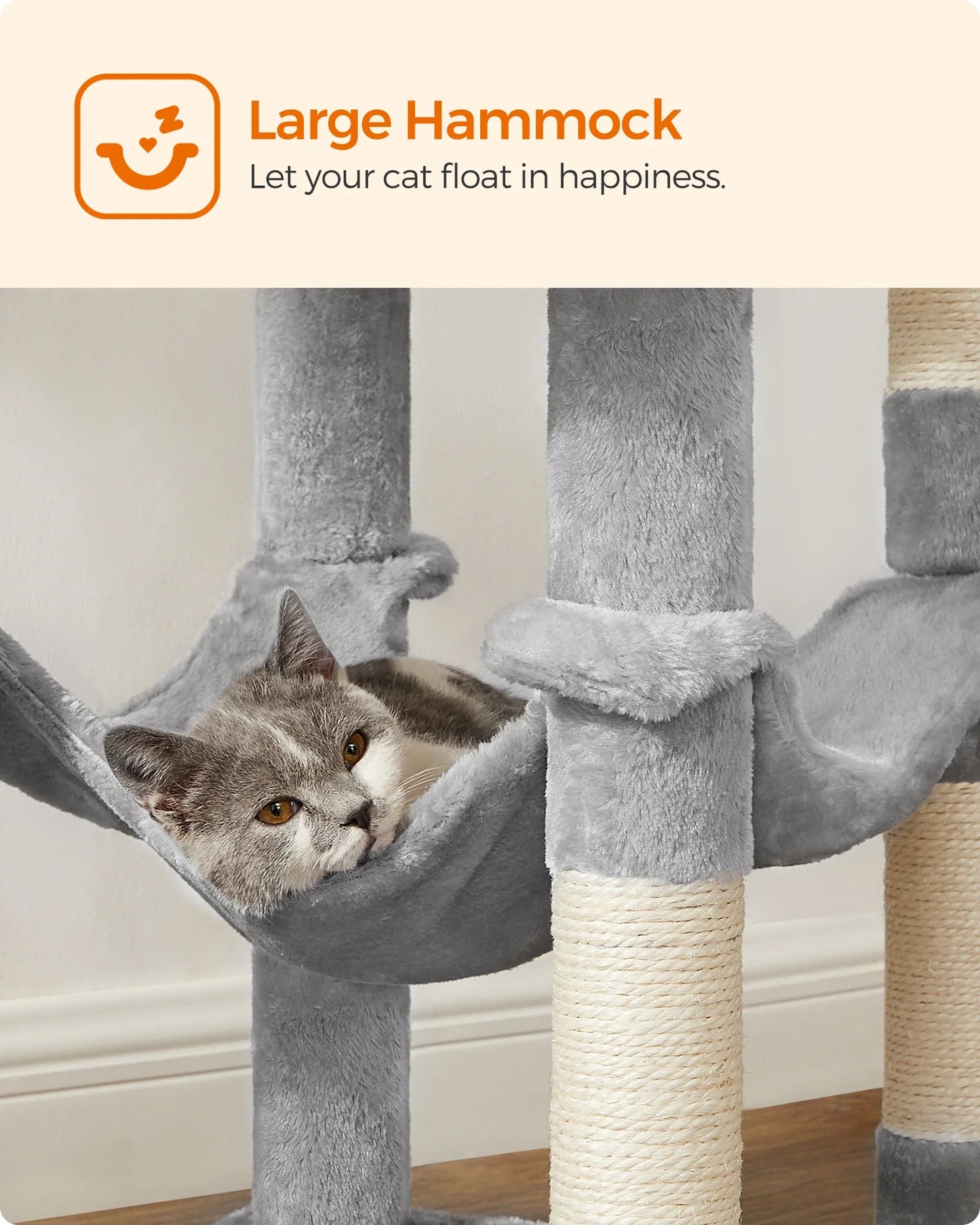 Feandrea 56.3-Inch Cat Tower for Indoor Cats, Multi-Level Cat Condo with 4 Scratching Posts, 2 Perches, Hammock, Cave