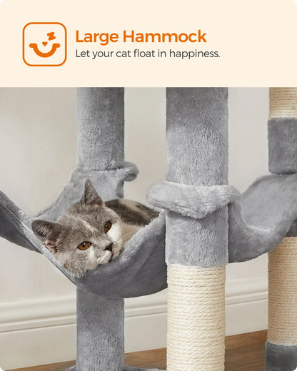 Feandrea 56.3-Inch Cat Tower for Indoor Cats, Multi-Level Cat Condo with 4 Scratching Posts, 2 Perches, Hammock, Cave