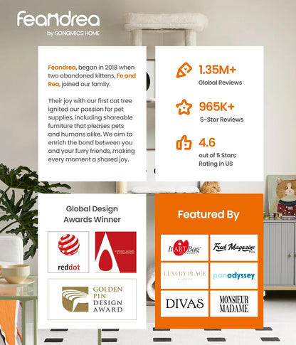 Feandrea 56.3-Inch Cat Tower for Indoor Cats, Multi-Level Cat Condo with 4 Scratching Posts, 2 Perches, Hammock, Cave