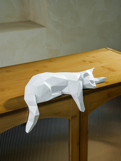 Geometric Black & White Cat Statue – Modern Resin Animal Sculpture for Home & Office Decor