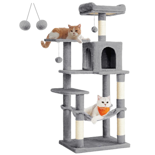 Feandrea 56.3-Inch Cat Tower for Indoor Cats, Multi-Level Cat Condo with 4 Scratching Posts, 2 Perches, Hammock, Cave