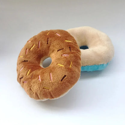 Plush Donut Dog Toy – Soft Squeaky Chew Toy for Puppies & Small/Medium Dogs, Interactive & Funny Pet Toy