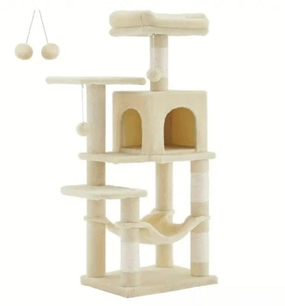 Feandrea 56.3-Inch Cat Tower for Indoor Cats, Multi-Level Cat Condo with 4 Scratching Posts, 2 Perches, Hammock, Cave