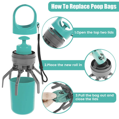 Dog Poop Scooper with Waste Bags - 6-Claw Portable Design
