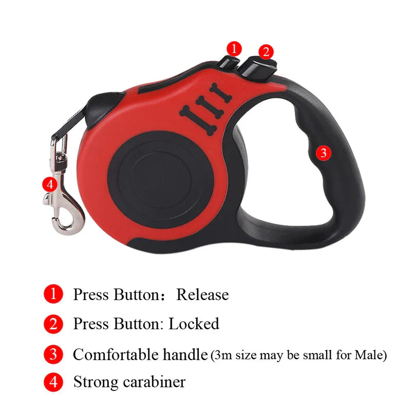FlexiLeash Retractable Dog Leash | 3m/5m Tangle-Free Walking Lead
