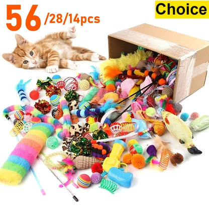 Cat Toys Mixed Pack - 56/28/14 Piece Plastic & Plush Variety Set