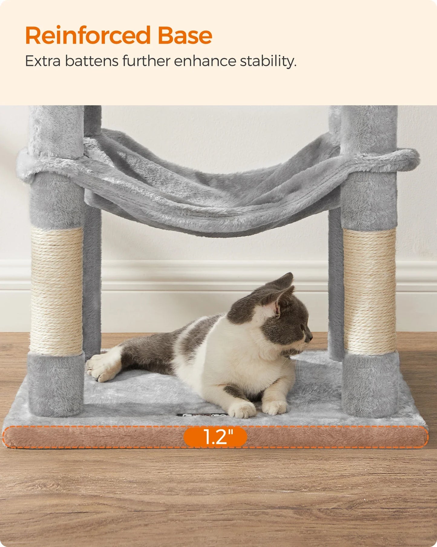 Feandrea 56.3-Inch Cat Tower for Indoor Cats, Multi-Level Cat Condo with 4 Scratching Posts, 2 Perches, Hammock, Cave
