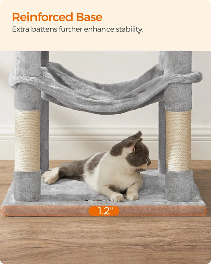 Feandrea 56.3-Inch Cat Tower for Indoor Cats, Multi-Level Cat Condo with 4 Scratching Posts, 2 Perches, Hammock, Cave