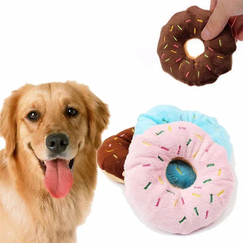 Plush Donut Dog Toy – Soft Squeaky Chew Toy for Puppies & Small/Medium Dogs, Interactive & Funny Pet Toy