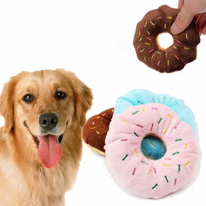 Plush Donut Dog Toy – Soft Squeaky Chew Toy for Puppies & Small/Medium Dogs, Interactive & Funny Pet Toy