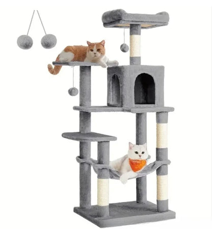 Feandrea 56.3-Inch Cat Tower for Indoor Cats, Multi-Level Cat Condo with 4 Scratching Posts, 2 Perches, Hammock, Cave