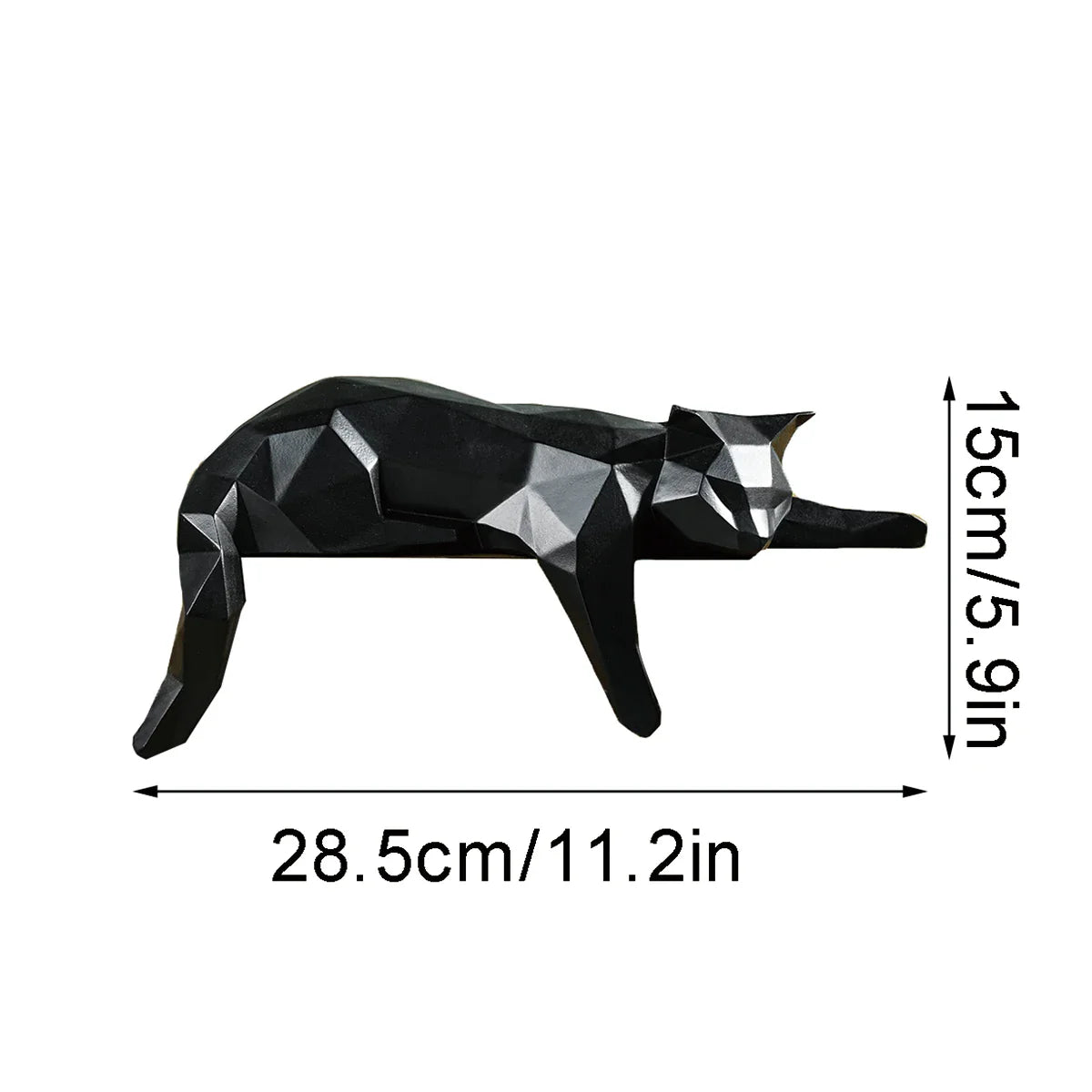 Geometric Black & White Cat Statue – Modern Resin Animal Sculpture for Home & Office Decor