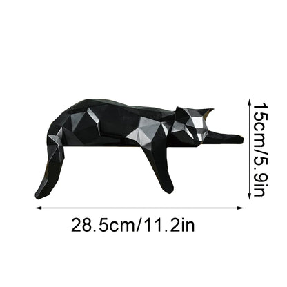 Geometric Black & White Cat Statue – Modern Resin Animal Sculpture for Home & Office Decor