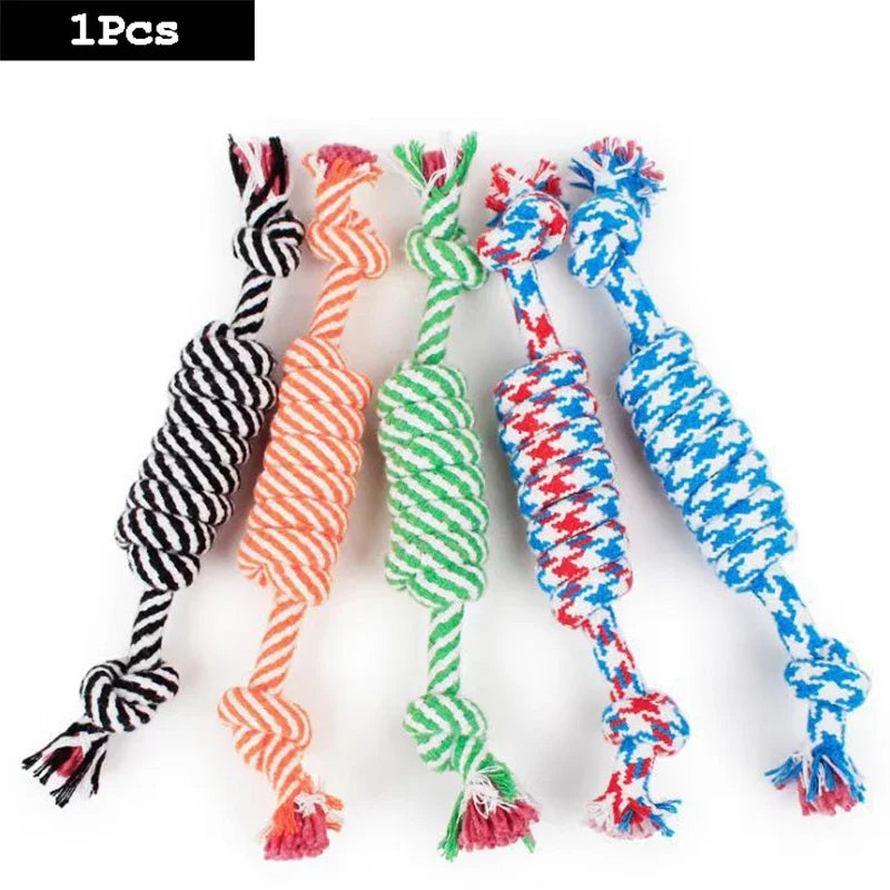 Dog teething resistant cotton rope toys, small, medium and large dog toys, knotted toys, braided chewing ropes for pets