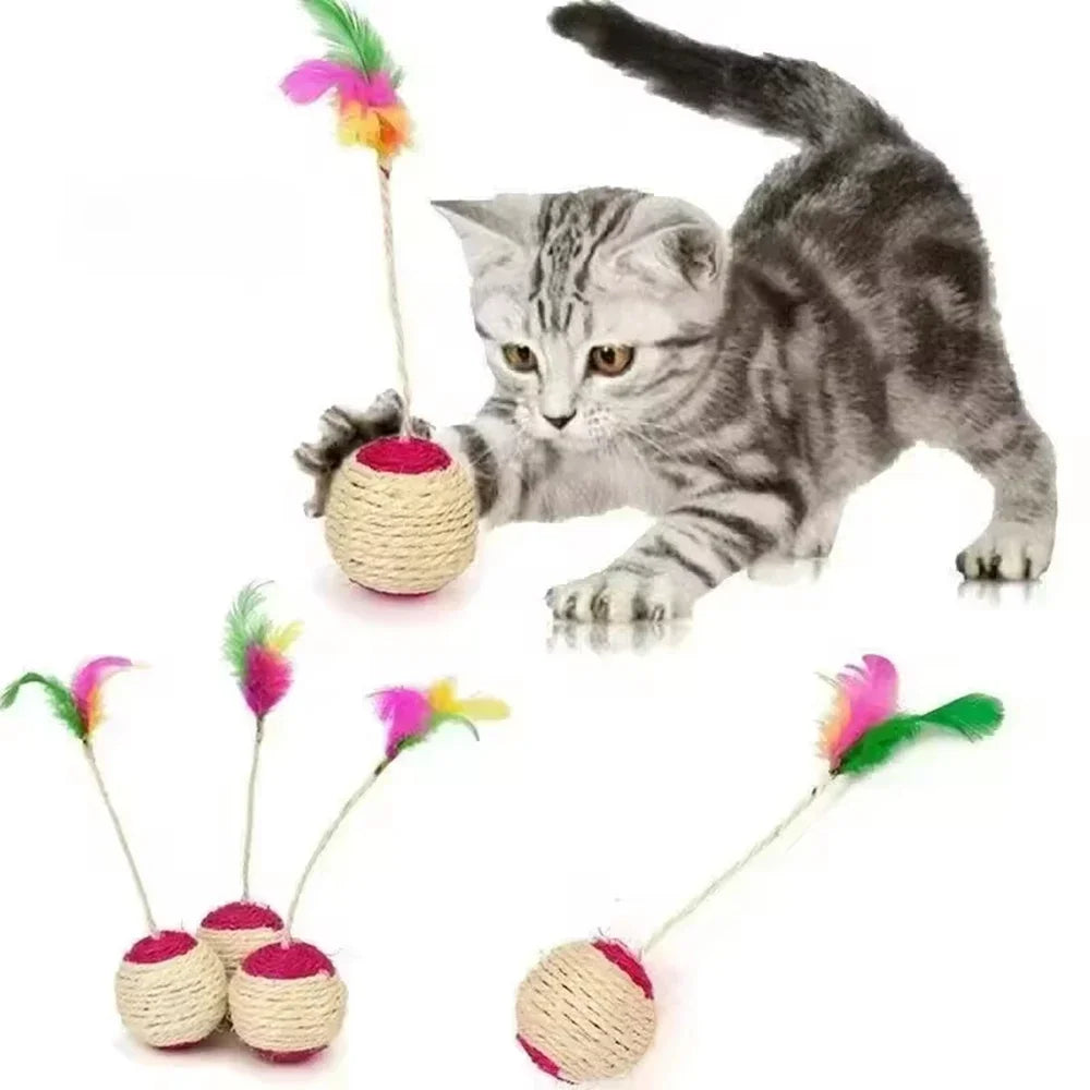 Interactive Sisal Feather Cat Toy Ball, Colorful Claw Grinding Blanket Ball for Kittens and Cats