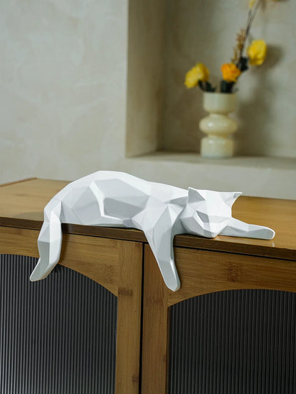 Geometric Black & White Cat Statue – Modern Resin Animal Sculpture for Home & Office Decor