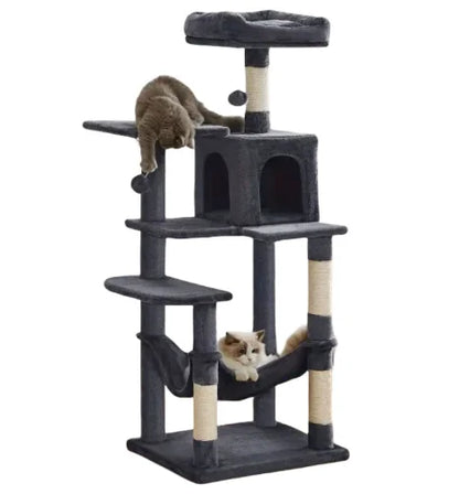 Feandrea 56.3-Inch Cat Tower for Indoor Cats, Multi-Level Cat Condo with 4 Scratching Posts, 2 Perches, Hammock, Cave