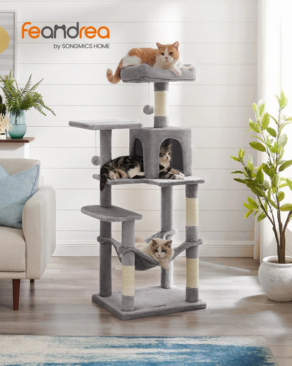 Feandrea 56.3-Inch Cat Tower for Indoor Cats, Multi-Level Cat Condo with 4 Scratching Posts, 2 Perches, Hammock, Cave