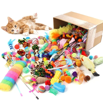 Cat Toys Mixed Pack - 56/28/14 Piece Plastic & Plush Variety Set