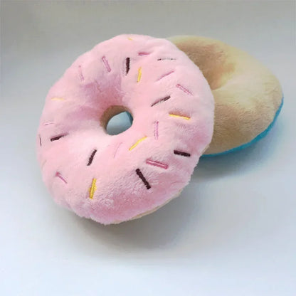 Plush Donut Dog Toy – Soft Squeaky Chew Toy for Puppies & Small/Medium Dogs, Interactive & Funny Pet Toy