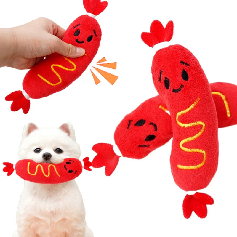 Dog Sound Plush Chew Toy, Bite-Resistant Squeaky Puppy Interactive Chewing Toy, Hot Dog Shape Pet Grinding Teeth Plush Toy for Small and Medium Dogs