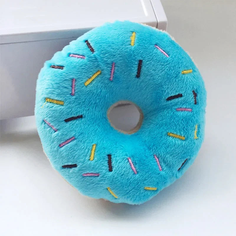 Plush Donut Dog Toy – Soft Squeaky Chew Toy for Puppies & Small/Medium Dogs, Interactive & Funny Pet Toy