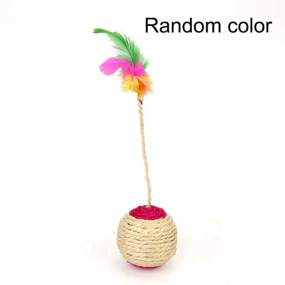 Interactive Sisal Feather Cat Toy Ball, Colorful Claw Grinding Blanket Ball for Kittens and Cats