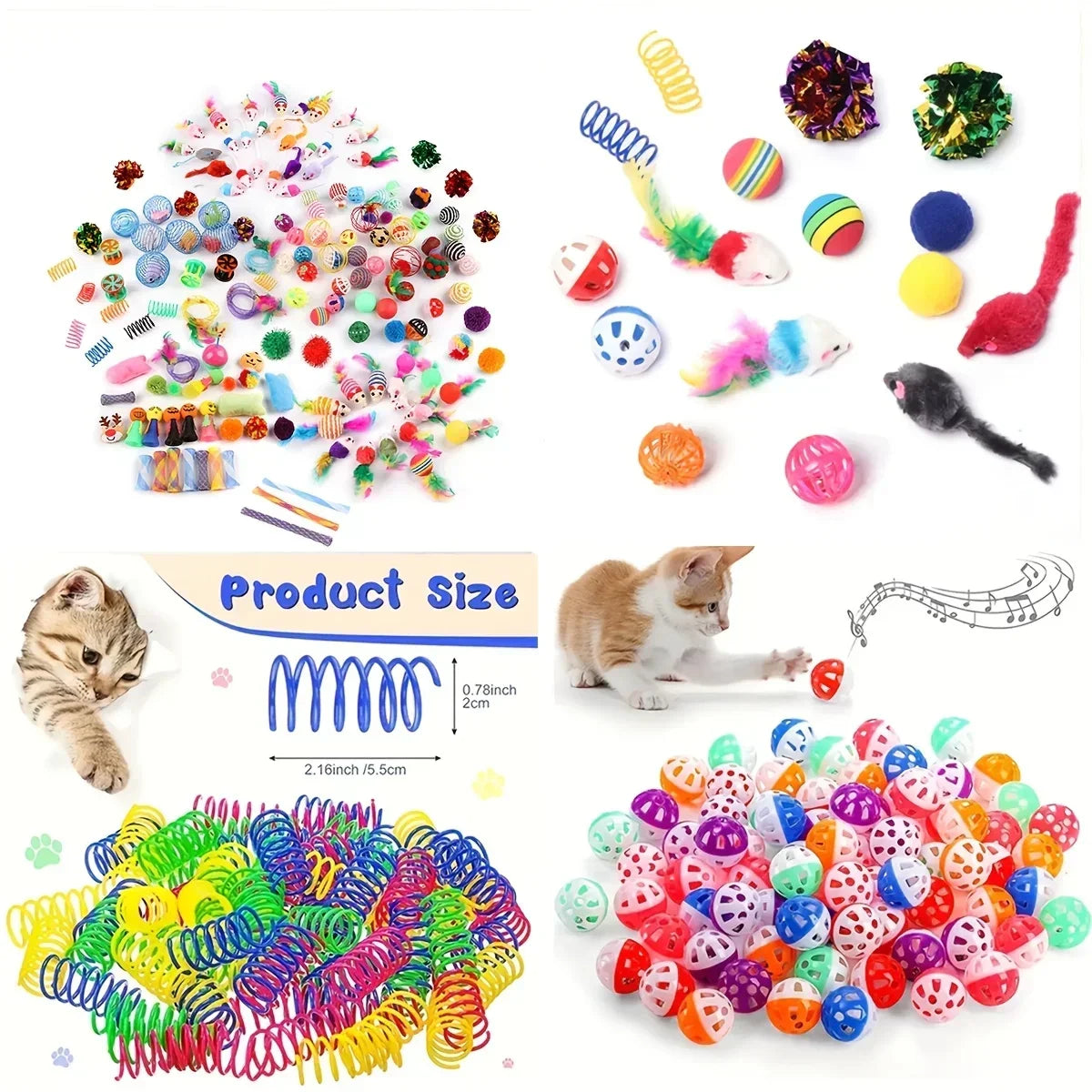 Cat Toys Mixed Pack - 56/28/14 Piece Plastic & Plush Variety Set