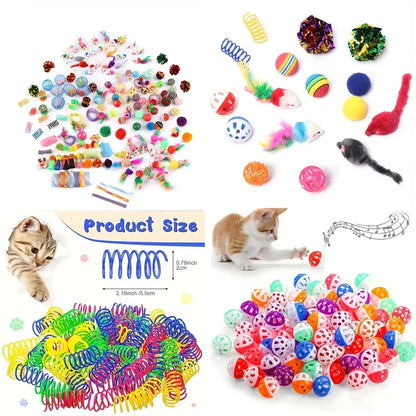 Cat Toys Mixed Pack - 56/28/14 Piece Plastic & Plush Variety Set
