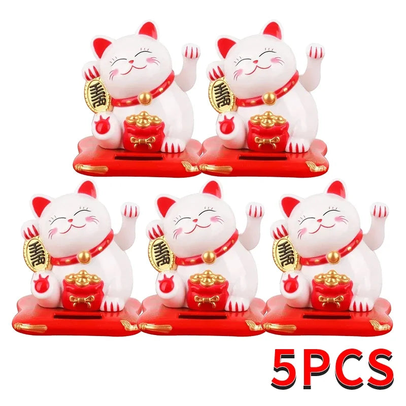 1pc Lucky Beckoning Cat Solar Powered Waving Wealth Good Fortune Awaits Solar-Powered Ornaments For Home, Office, And C