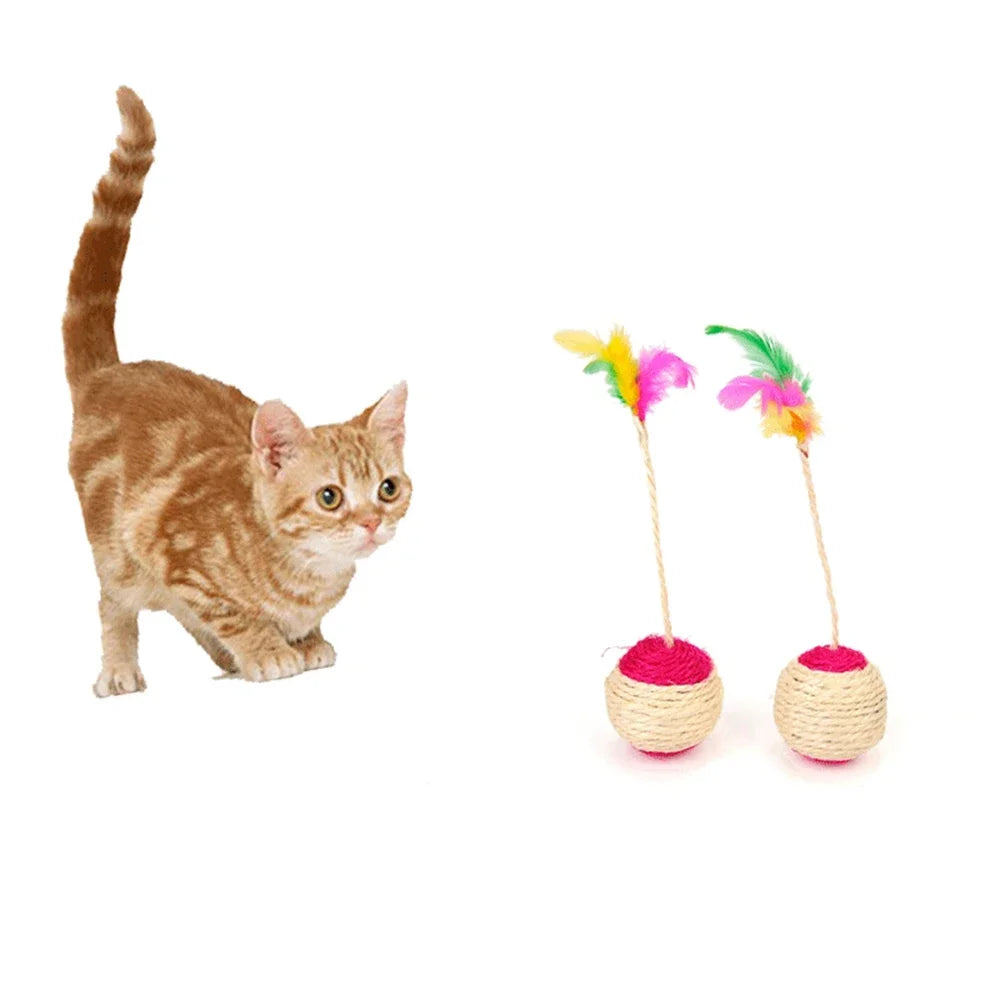 Interactive Sisal Feather Cat Toy Ball, Colorful Claw Grinding Blanket Ball for Kittens and Cats