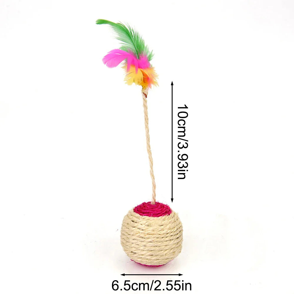 Interactive Sisal Feather Cat Toy Ball, Colorful Claw Grinding Blanket Ball for Kittens and Cats