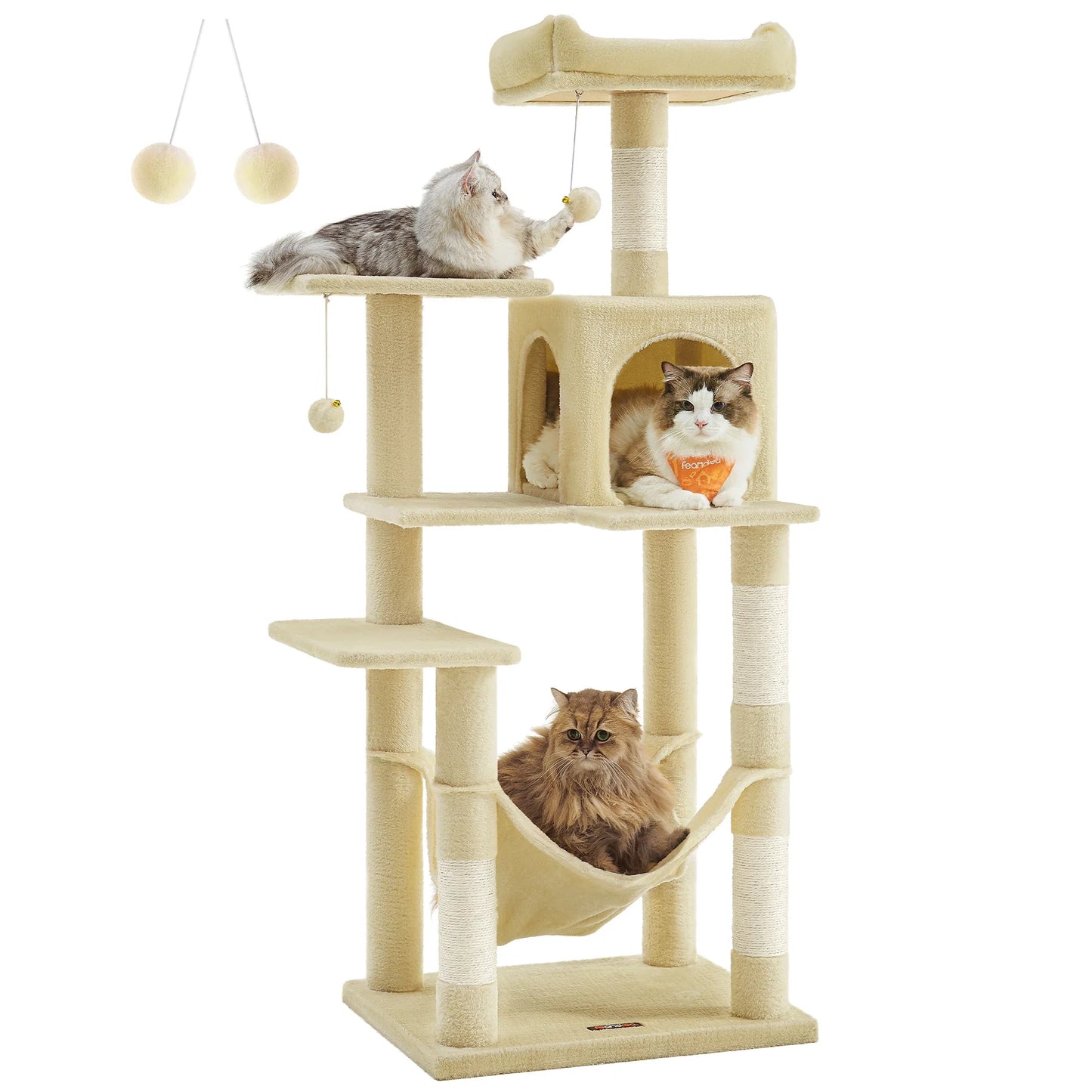 Feandrea 56.3-Inch Cat Tower for Indoor Cats, Multi-Level Cat Condo with 4 Scratching Posts, 2 Perches, Hammock, Cave