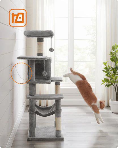 Feandrea 56.3-Inch Cat Tower for Indoor Cats, Multi-Level Cat Condo with 4 Scratching Posts, 2 Perches, Hammock, Cave