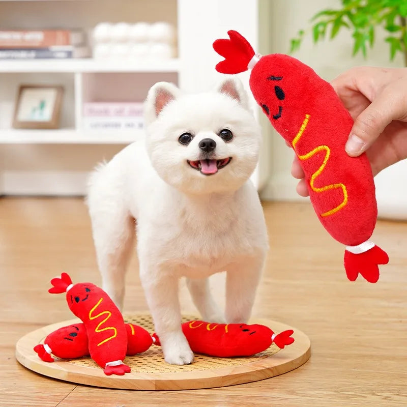 Dog Sound Plush Chew Toy, Bite-Resistant Squeaky Puppy Interactive Chewing Toy, Hot Dog Shape Pet Grinding Teeth Plush Toy for Small and Medium Dogs