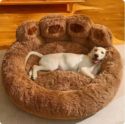 True Blue Pets Plush Paw Design Dog Bed - Luxurious 90cm Round Sofa for Medium to Large Dogs