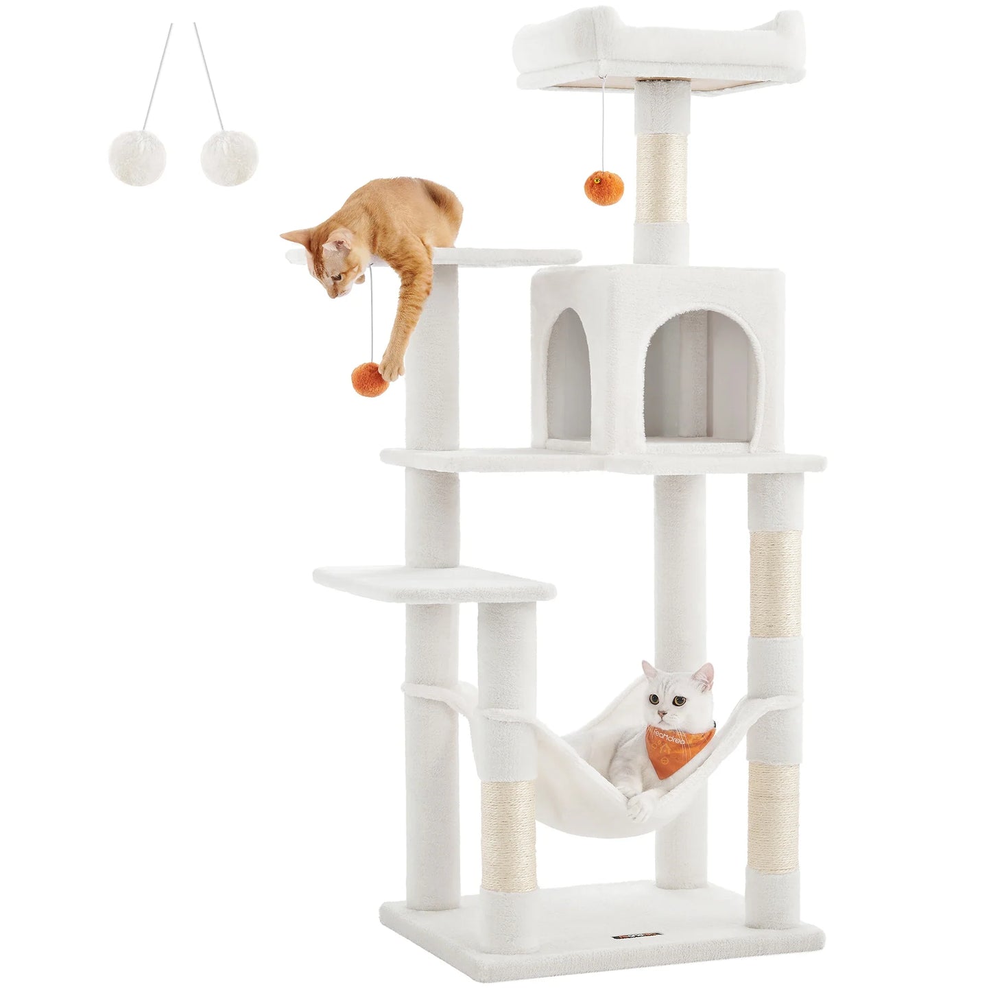 Feandrea 56.3-Inch Cat Tower for Indoor Cats, Multi-Level Cat Condo with 4 Scratching Posts, 2 Perches, Hammock, Cave