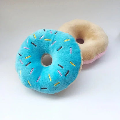 Plush Donut Dog Toy – Soft Squeaky Chew Toy for Puppies & Small/Medium Dogs, Interactive & Funny Pet Toy