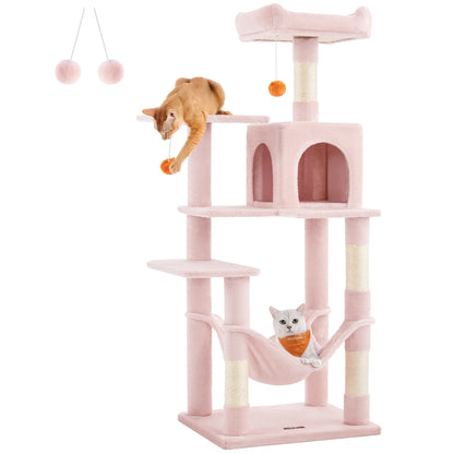 Feandrea 56.3-Inch Cat Tower for Indoor Cats, Multi-Level Cat Condo with 4 Scratching Posts, 2 Perches, Hammock, Cave