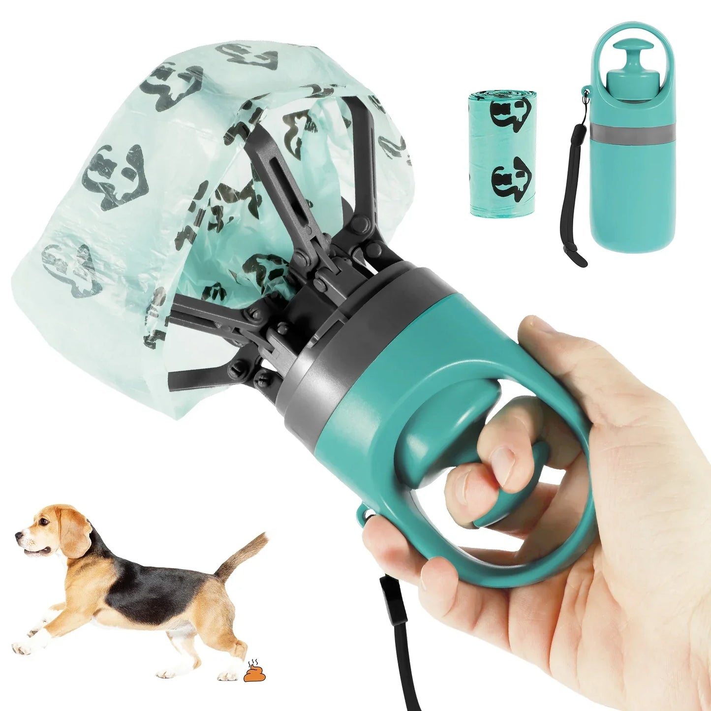 Dog Poop Scooper with Waste Bags - 6-Claw Portable Design