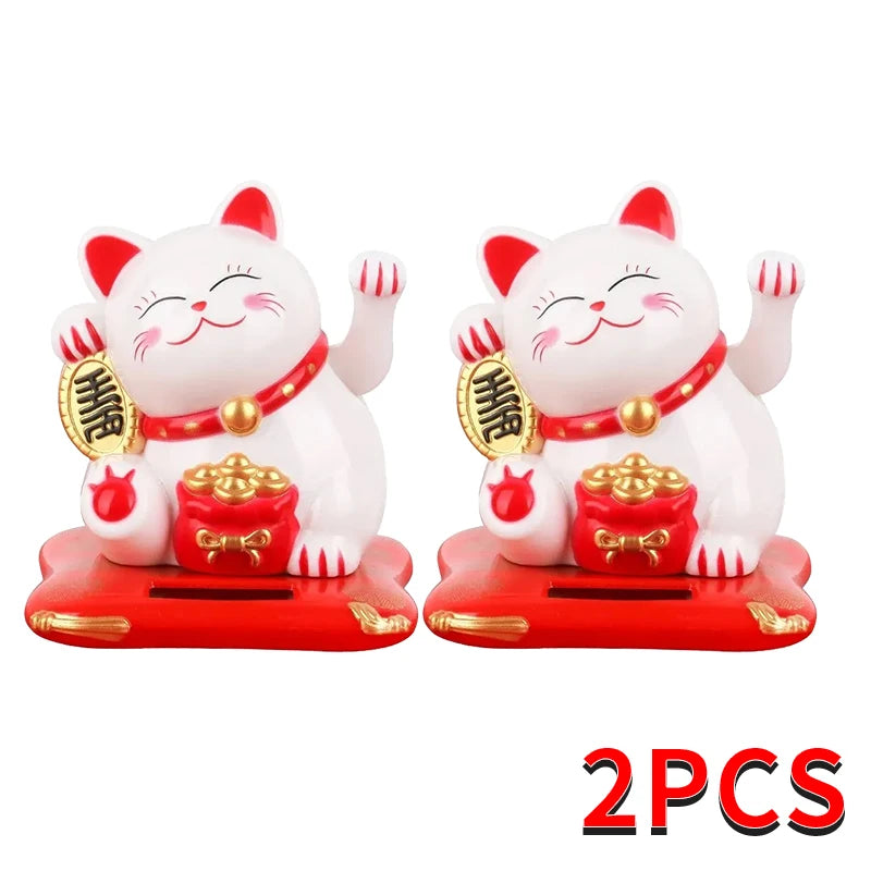 1pc Lucky Beckoning Cat Solar Powered Waving Wealth Good Fortune Awaits Solar-Powered Ornaments For Home, Office, And C