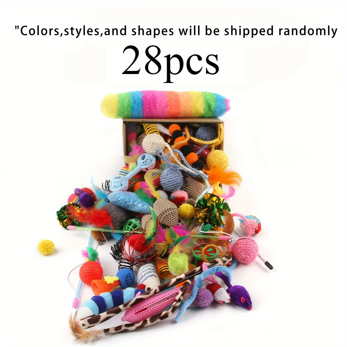 Cat Toys Mixed Pack - 56/28/14 Piece Plastic & Plush Variety Set
