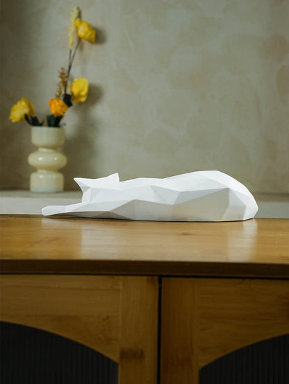 Geometric Black & White Cat Statue – Modern Resin Animal Sculpture for Home & Office Decor