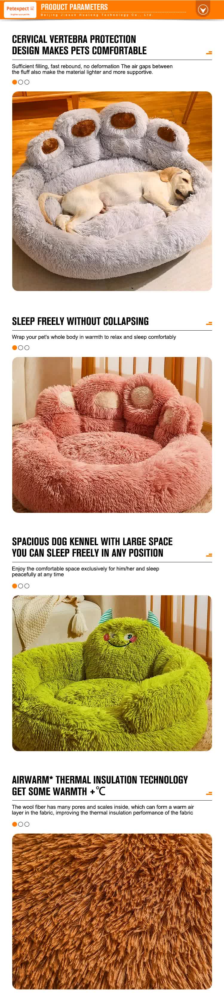 True Blue Pets Plush Paw Design Dog Bed - Luxurious 90cm Round Sofa for Medium to Large Dogs